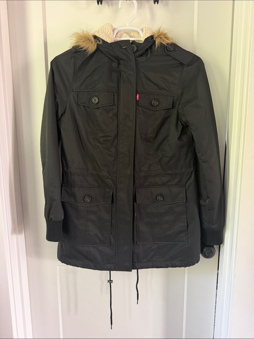 Levi's Black Hooded Utility Parka with Faux-Fur Trim